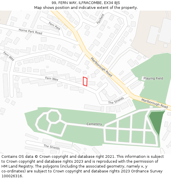 99, FERN WAY, ILFRACOMBE, EX34 8JS: Location map and indicative extent of plot