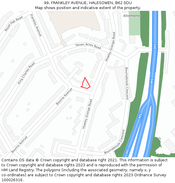 99, FRANKLEY AVENUE, HALESOWEN, B62 0DU: Location map and indicative extent of plot