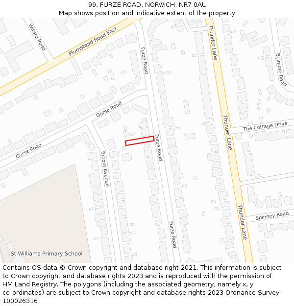 99, FURZE ROAD, NORWICH, NR7 0AU: Location map and indicative extent of plot