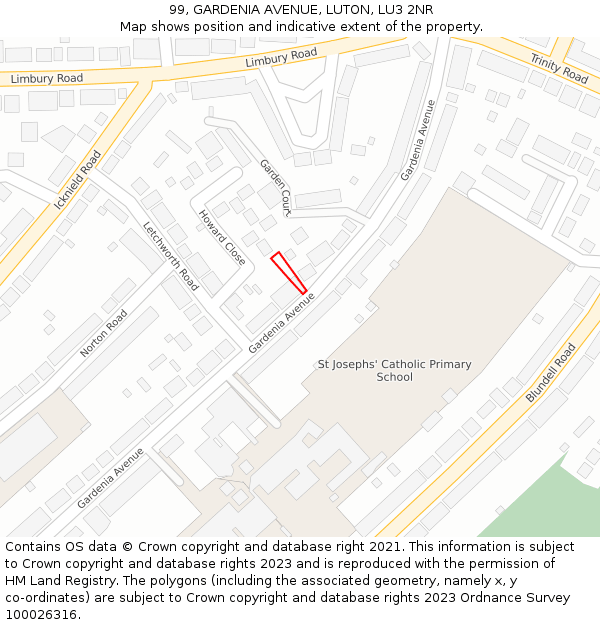 99, GARDENIA AVENUE, LUTON, LU3 2NR: Location map and indicative extent of plot