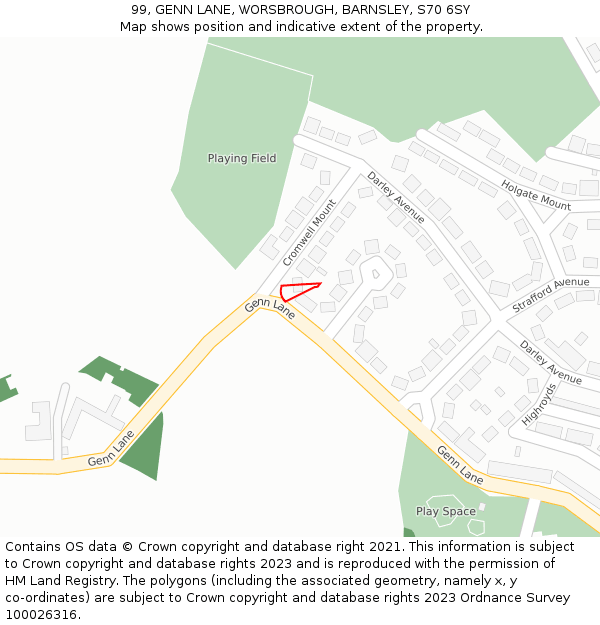 99, GENN LANE, WORSBROUGH, BARNSLEY, S70 6SY: Location map and indicative extent of plot
