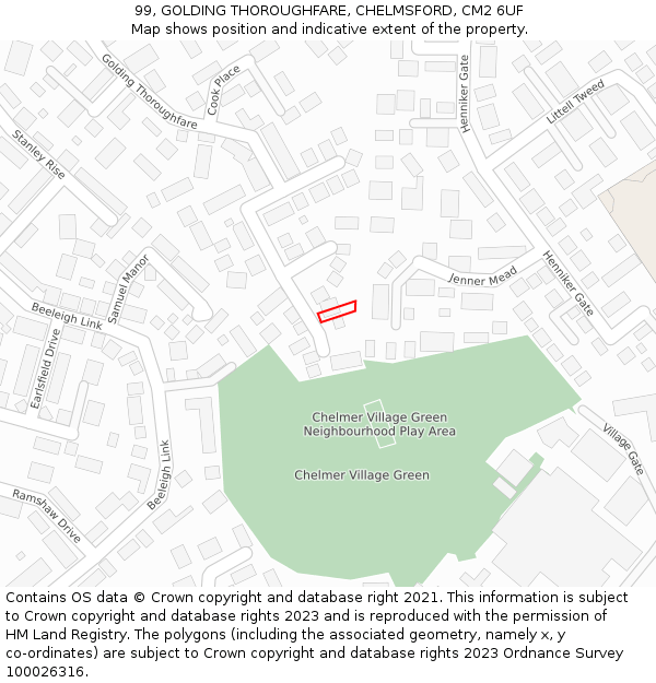 99, GOLDING THOROUGHFARE, CHELMSFORD, CM2 6UF: Location map and indicative extent of plot