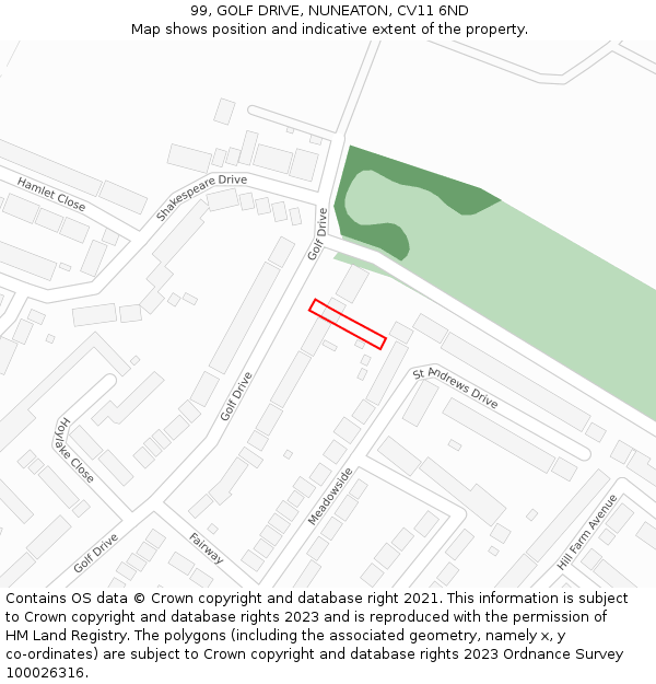 99, GOLF DRIVE, NUNEATON, CV11 6ND: Location map and indicative extent of plot