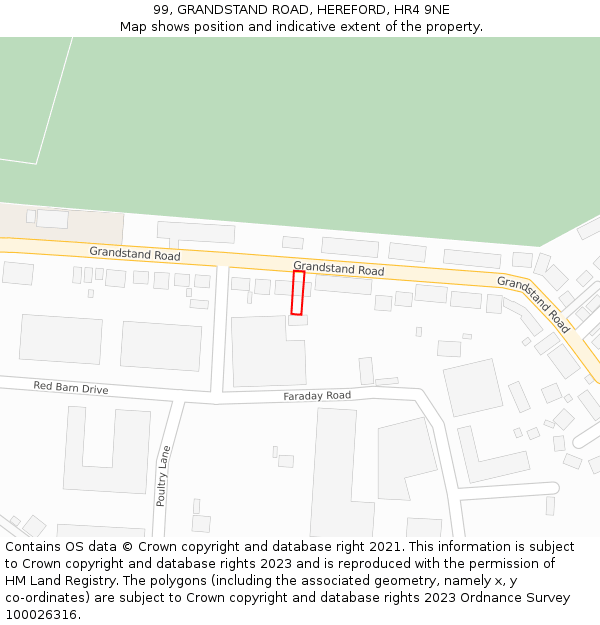 99, GRANDSTAND ROAD, HEREFORD, HR4 9NE: Location map and indicative extent of plot