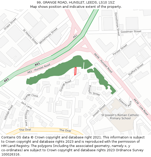 99, GRANGE ROAD, HUNSLET, LEEDS, LS10 1SZ: Location map and indicative extent of plot