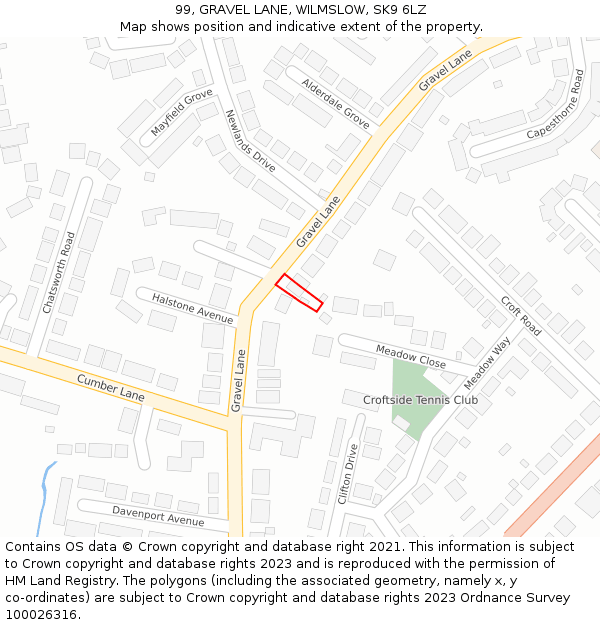 99, GRAVEL LANE, WILMSLOW, SK9 6LZ: Location map and indicative extent of plot