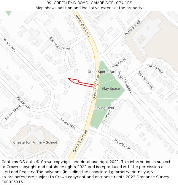 99, GREEN END ROAD, CAMBRIDGE, CB4 1RS: Location map and indicative extent of plot