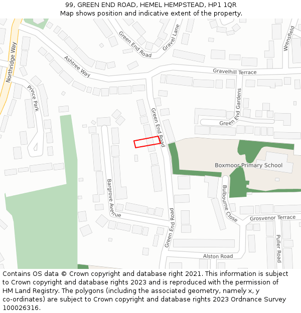 99, GREEN END ROAD, HEMEL HEMPSTEAD, HP1 1QR: Location map and indicative extent of plot