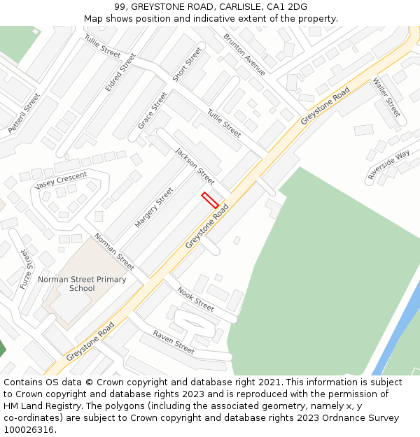 99, GREYSTONE ROAD, CARLISLE, CA1 2DG: Location map and indicative extent of plot
