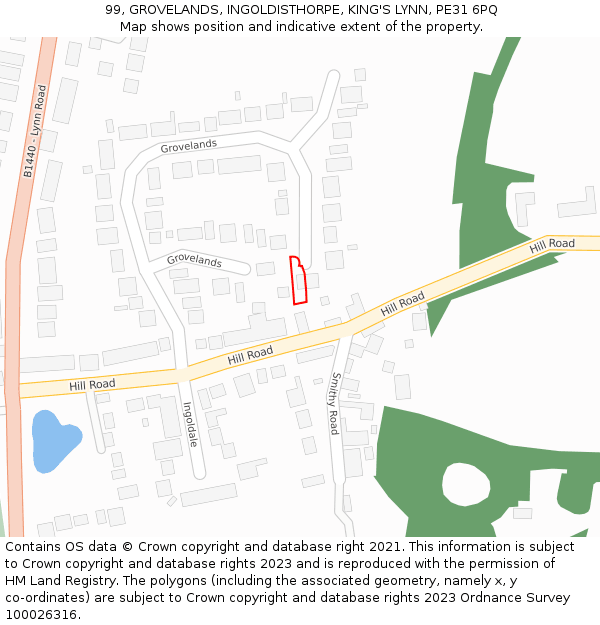 99, GROVELANDS, INGOLDISTHORPE, KING'S LYNN, PE31 6PQ: Location map and indicative extent of plot