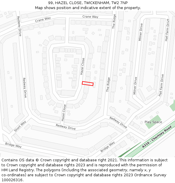 99, HAZEL CLOSE, TWICKENHAM, TW2 7NP: Location map and indicative extent of plot