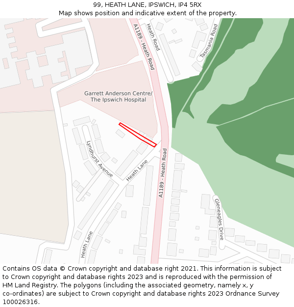 99, HEATH LANE, IPSWICH, IP4 5RX: Location map and indicative extent of plot