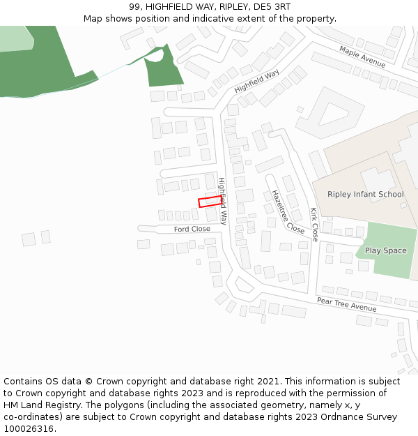 99, HIGHFIELD WAY, RIPLEY, DE5 3RT: Location map and indicative extent of plot