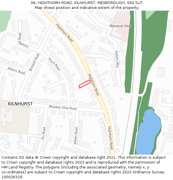99, HIGHTHORN ROAD, KILNHURST, MEXBOROUGH, S64 5UT: Location map and indicative extent of plot