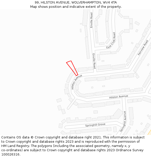 99, HILSTON AVENUE, WOLVERHAMPTON, WV4 4TA: Location map and indicative extent of plot