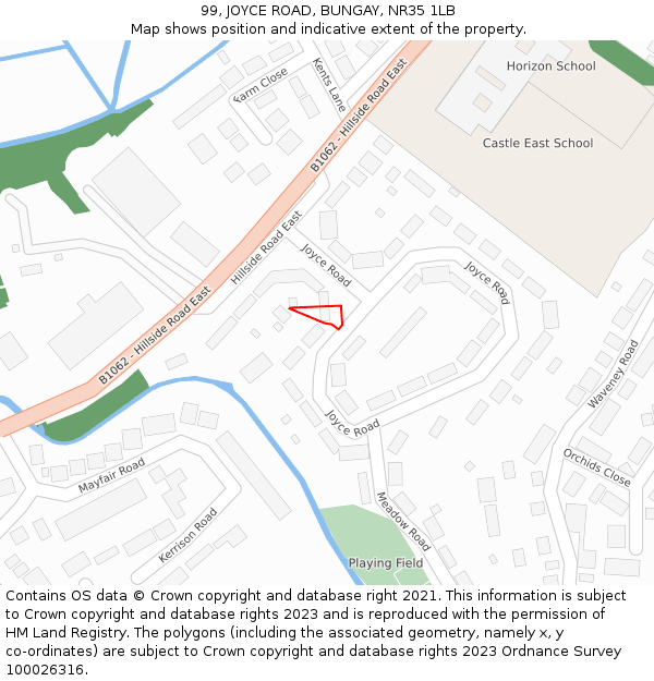 99, JOYCE ROAD, BUNGAY, NR35 1LB: Location map and indicative extent of plot