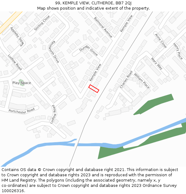 99, KEMPLE VIEW, CLITHEROE, BB7 2QJ: Location map and indicative extent of plot