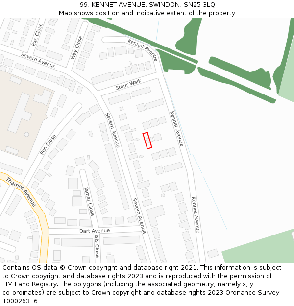 99, KENNET AVENUE, SWINDON, SN25 3LQ: Location map and indicative extent of plot