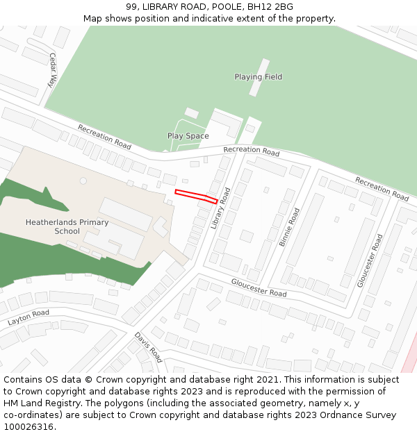 99, LIBRARY ROAD, POOLE, BH12 2BG: Location map and indicative extent of plot