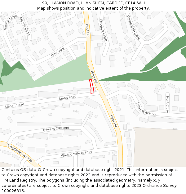 99, LLANON ROAD, LLANISHEN, CARDIFF, CF14 5AH: Location map and indicative extent of plot