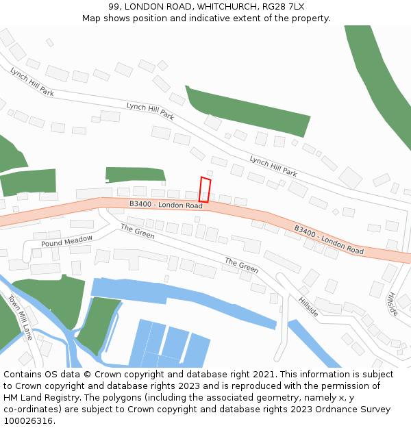 99, LONDON ROAD, WHITCHURCH, RG28 7LX: Location map and indicative extent of plot