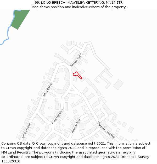 99, LONG BREECH, MAWSLEY, KETTERING, NN14 1TR: Location map and indicative extent of plot