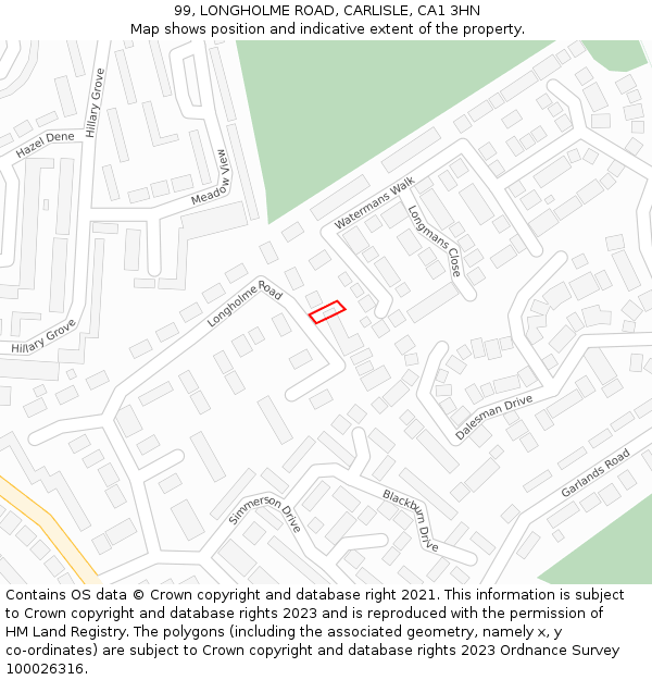 99, LONGHOLME ROAD, CARLISLE, CA1 3HN: Location map and indicative extent of plot