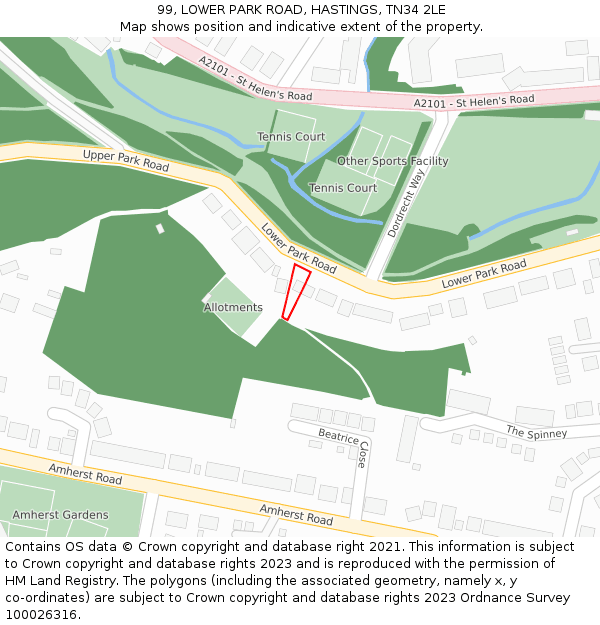 99, LOWER PARK ROAD, HASTINGS, TN34 2LE: Location map and indicative extent of plot