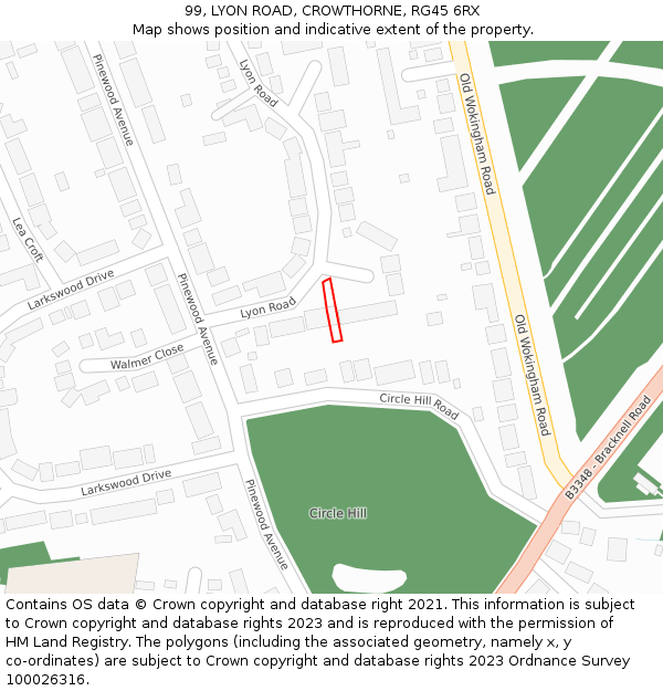 99, LYON ROAD, CROWTHORNE, RG45 6RX: Location map and indicative extent of plot