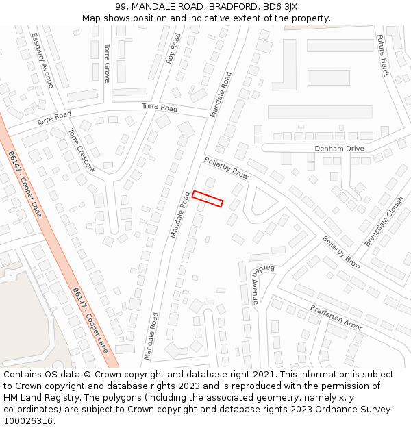 99, MANDALE ROAD, BRADFORD, BD6 3JX: Location map and indicative extent of plot
