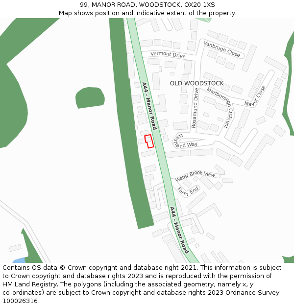 99, MANOR ROAD, WOODSTOCK, OX20 1XS: Location map and indicative extent of plot