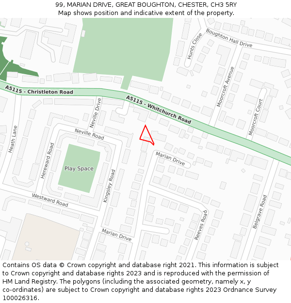 99, MARIAN DRIVE, GREAT BOUGHTON, CHESTER, CH3 5RY: Location map and indicative extent of plot