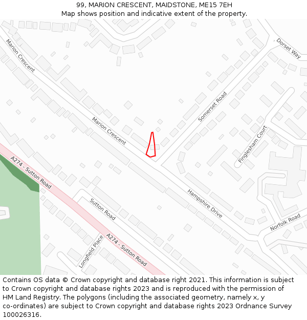 99, MARION CRESCENT, MAIDSTONE, ME15 7EH: Location map and indicative extent of plot