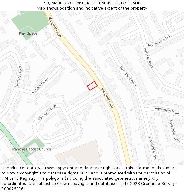 99, MARLPOOL LANE, KIDDERMINSTER, DY11 5HR: Location map and indicative extent of plot