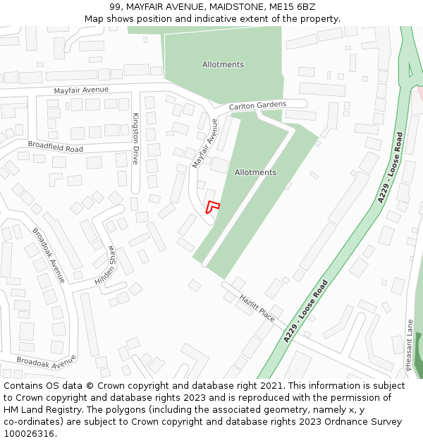 99, MAYFAIR AVENUE, MAIDSTONE, ME15 6BZ: Location map and indicative extent of plot