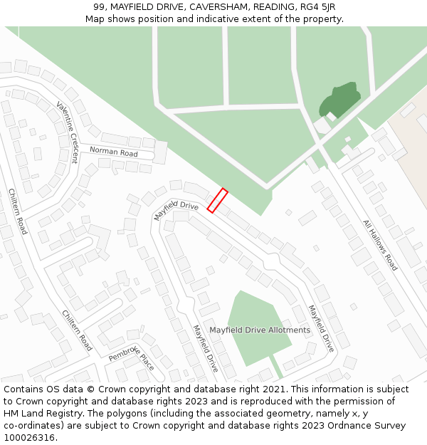 99, MAYFIELD DRIVE, CAVERSHAM, READING, RG4 5JR: Location map and indicative extent of plot