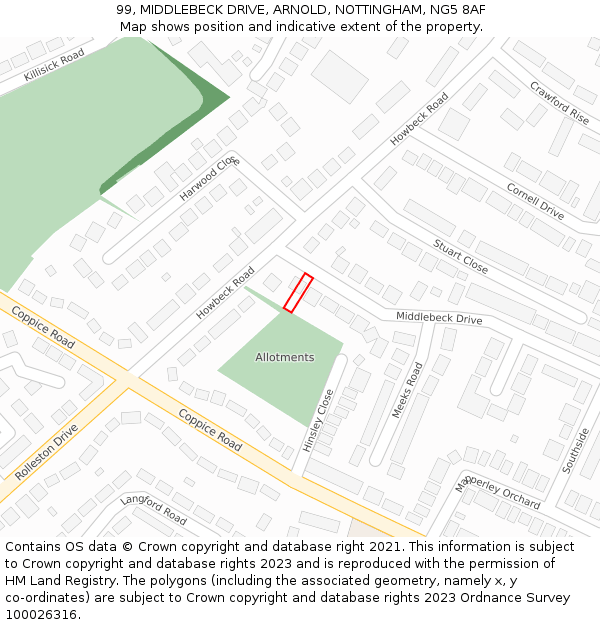 99, MIDDLEBECK DRIVE, ARNOLD, NOTTINGHAM, NG5 8AF: Location map and indicative extent of plot