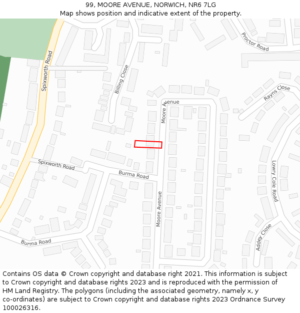 99, MOORE AVENUE, NORWICH, NR6 7LG: Location map and indicative extent of plot