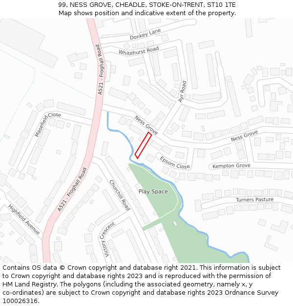 99, NESS GROVE, CHEADLE, STOKE-ON-TRENT, ST10 1TE: Location map and indicative extent of plot