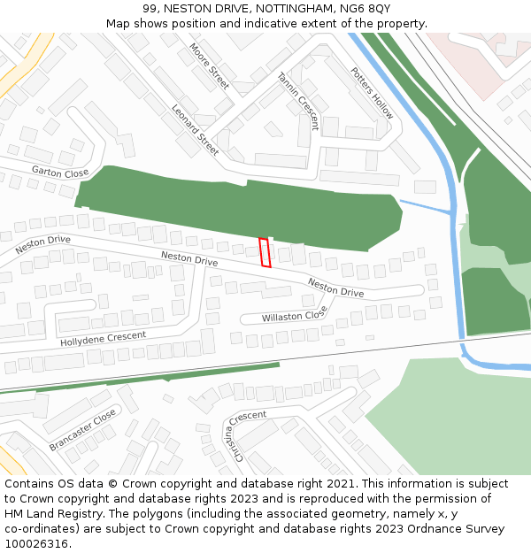 99, NESTON DRIVE, NOTTINGHAM, NG6 8QY: Location map and indicative extent of plot