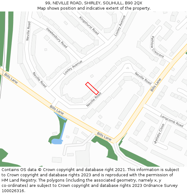99, NEVILLE ROAD, SHIRLEY, SOLIHULL, B90 2QX: Location map and indicative extent of plot