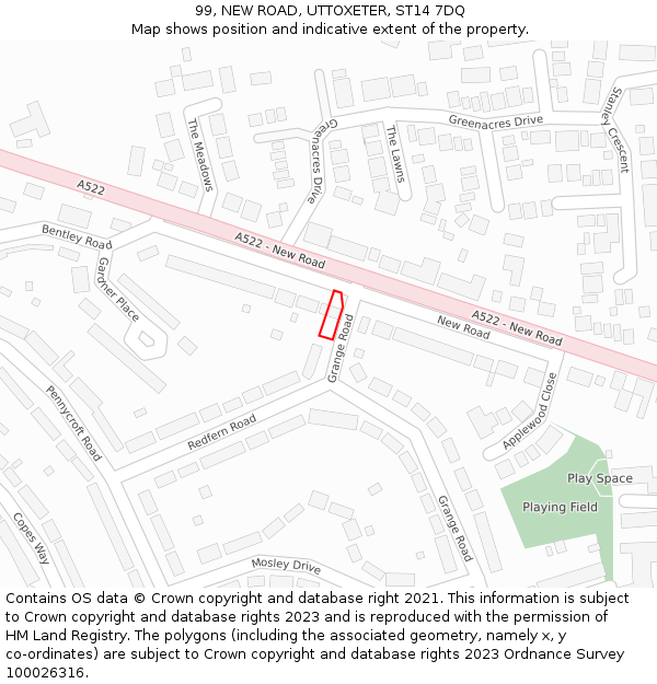 99, NEW ROAD, UTTOXETER, ST14 7DQ: Location map and indicative extent of plot