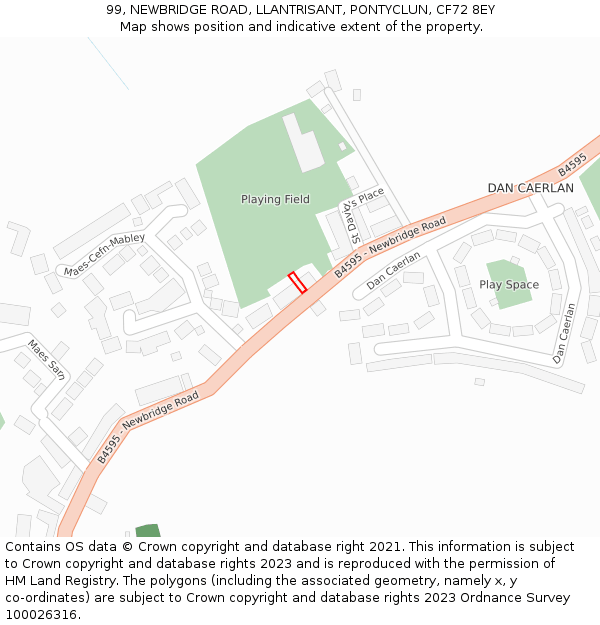 99, NEWBRIDGE ROAD, LLANTRISANT, PONTYCLUN, CF72 8EY: Location map and indicative extent of plot
