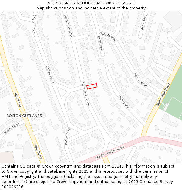 99, NORMAN AVENUE, BRADFORD, BD2 2ND: Location map and indicative extent of plot