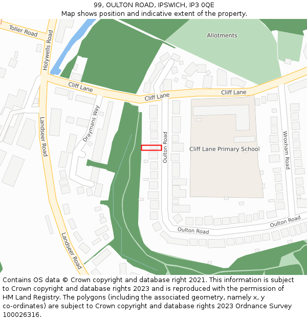 99, OULTON ROAD, IPSWICH, IP3 0QE: Location map and indicative extent of plot