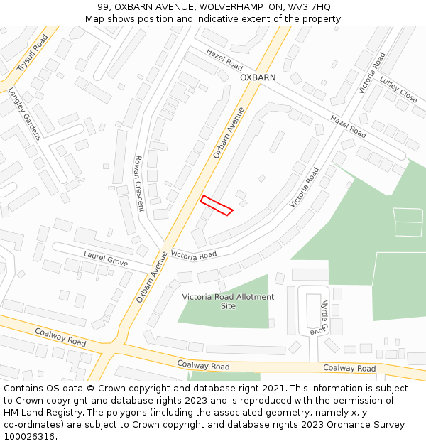 99, OXBARN AVENUE, WOLVERHAMPTON, WV3 7HQ: Location map and indicative extent of plot