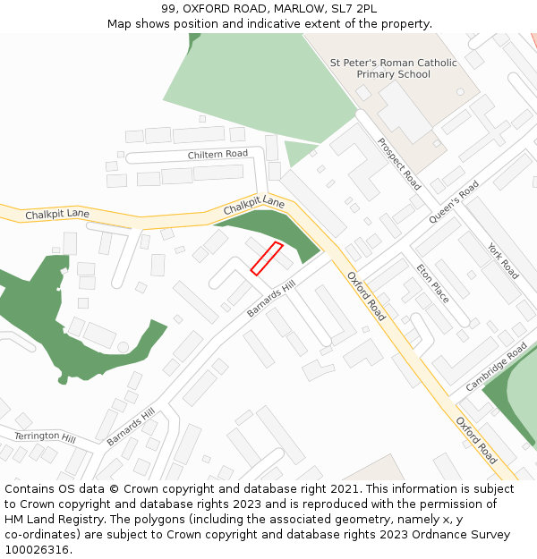 99, OXFORD ROAD, MARLOW, SL7 2PL: Location map and indicative extent of plot