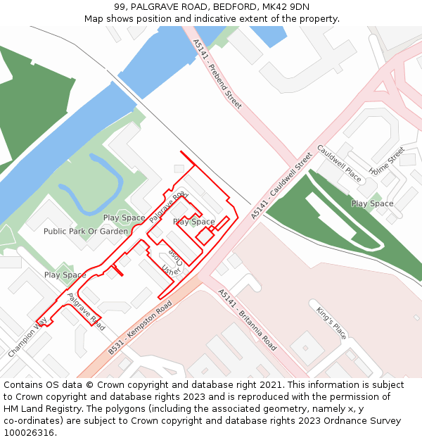 99, PALGRAVE ROAD, BEDFORD, MK42 9DN: Location map and indicative extent of plot
