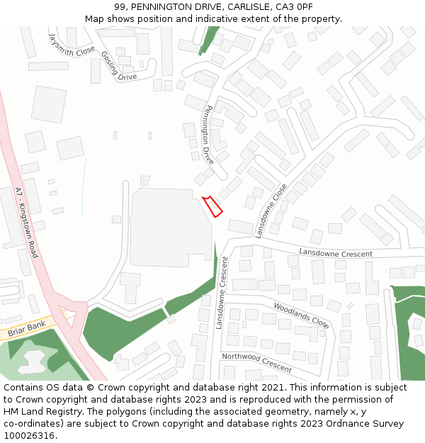 99, PENNINGTON DRIVE, CARLISLE, CA3 0PF: Location map and indicative extent of plot
