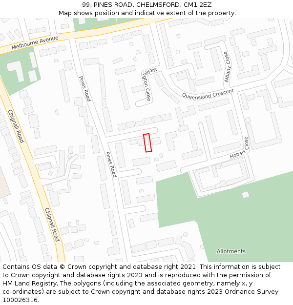 99, PINES ROAD, CHELMSFORD, CM1 2EZ: Location map and indicative extent of plot